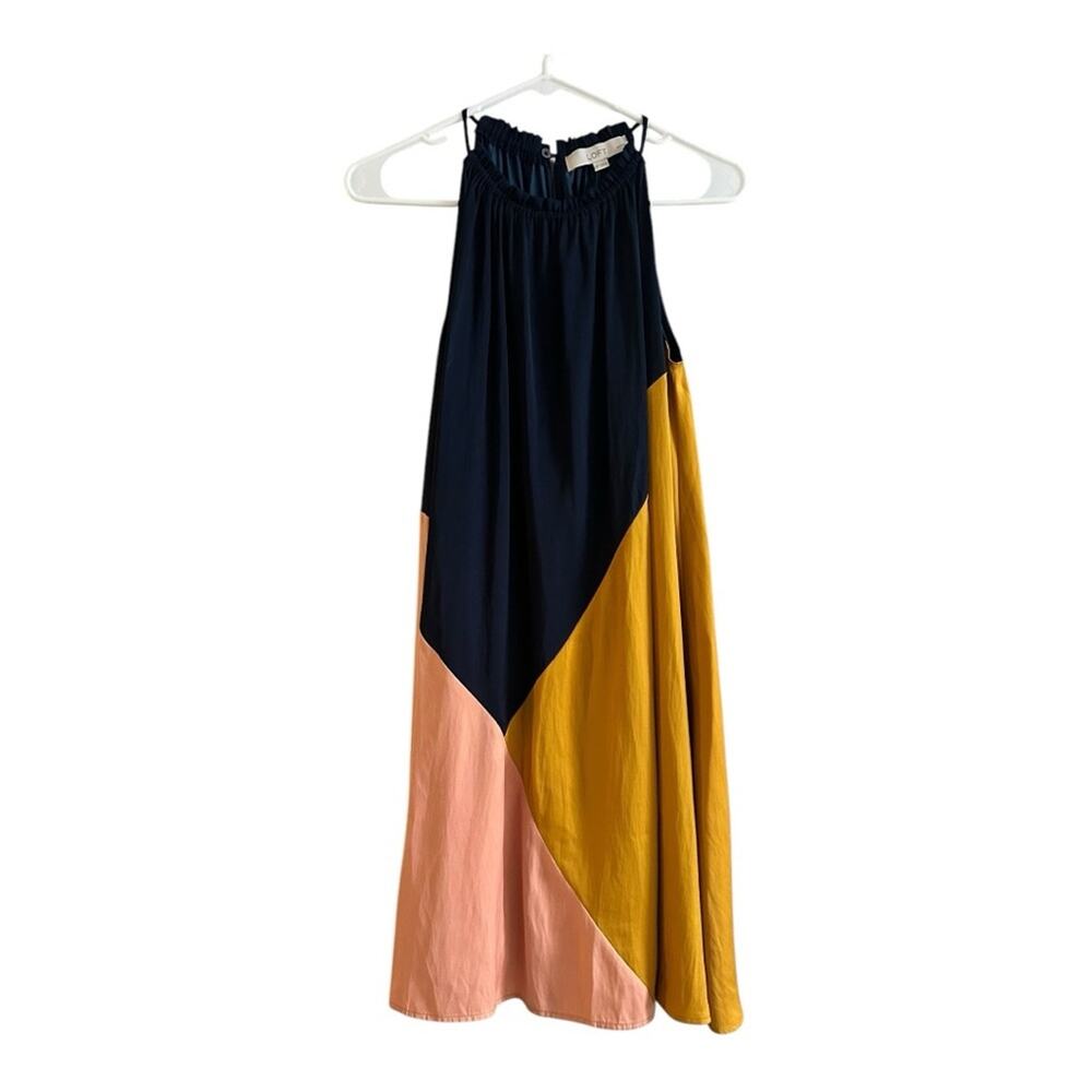 LOFT Colorblock Halter Swing Dress SP gold and navy NEW - Picture 3 of 10